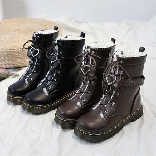 Womens BowKnot Belt Buckle Ankle Boots Snow Warm Winter Shoes Thick Lolita Sweet Mary Janes Black Brown New 2022