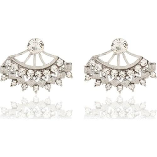 Hot Crystal Fan Shape Ear Jacket Earrings Gold-Color Back Cuff Stud Earrings for Women Statement Jewelry Ear Studs