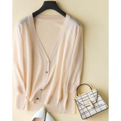 Fashion 2021 Spring Summer Larger Knitted Cardigan Thin Ice Silk Coat Air Conditioner V Neck Loose Sunscreen Plus Size Cardigan