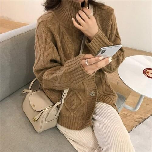 Lazy wind twist sweater autumn clothes women 2021 new stand-up collar loose knit cardigan jacket Cardigan women