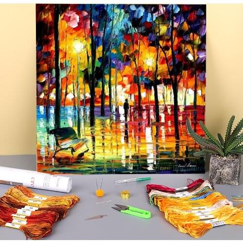 Winter Night Printed Fabric 11CT Cross-Stitch Embroidery Set DMC Threads Handiwork Knitting Handicraft Hobby Floss Different