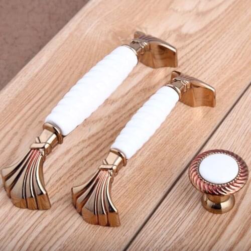 128mm european fashion Champagne gold wine cabinet wardrobe door handles 96mm white ceramic drawer watch tv table knobs pulls 5"