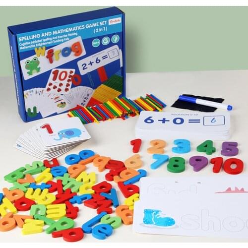 Wooden Spelling Words Numbers Two in One Kids Alphanumeric Cognitive Toys Gift