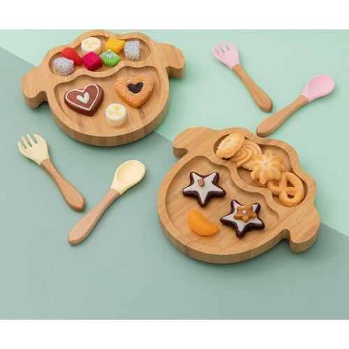 Wooden baby food bowls and dishes for children feeding and feeding set lamb children baby tableware dinner plate baby feeding
