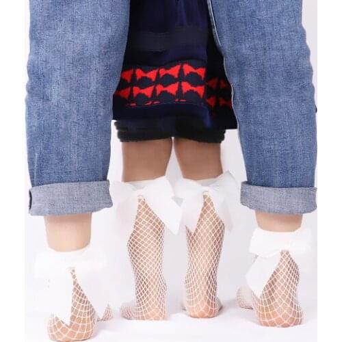 Girl Women Baby Girls Kids Mesh Socks Bow Fishnet Ankle High Lace Fish Net Vintage Short Sock Fashion Summer Pop