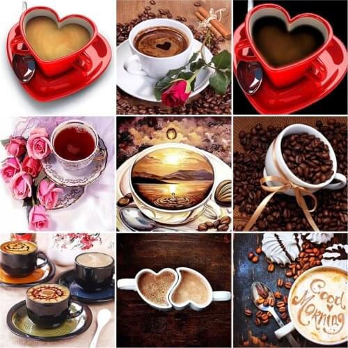 DIY 5D Diamond Painting Coffee Cup Full Round Diamond Embroidery Flowers Cross Stitch Kits Rhinestone Mosaic Home Decor Wall Art