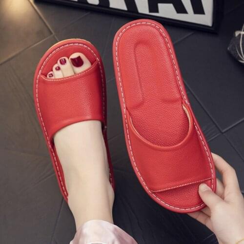 Leather slippers Home summer mens and womens home non-slip pure leather home cowhide sandals and slippers