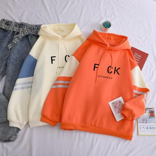 F CK all i need is U Hoodies Women Fashion Letters Print Long Sleeve Hit Color Sweatshirt Casual Cotton Sweatshirt Clothing
