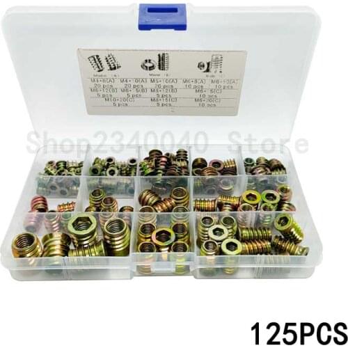 125Pcs M4/M5/M6/M8/M10 Wood Insert Nut Hex Drive Head Furniture Nuts Assortment Kit Hexagon Hex Socket Head Embedded Insert Nut