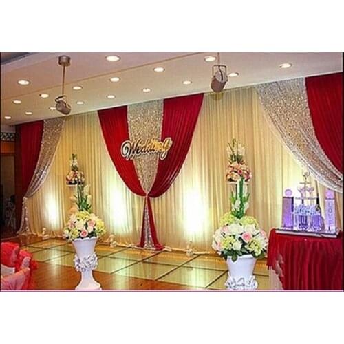 Hot Red 3M x 6M White Wedding Backdrop with burgundy swags Stage Decoration
