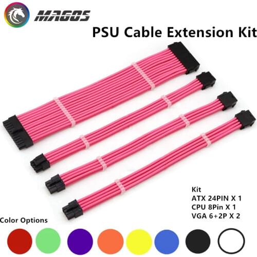 PC Case Sleeved PSU Extension Cable Kit, Computer Power Cord 4 In 1 18AWG ATX 24Pin/ GPU 6+2Pin/ CPU 4+4Pin Transfer Line
