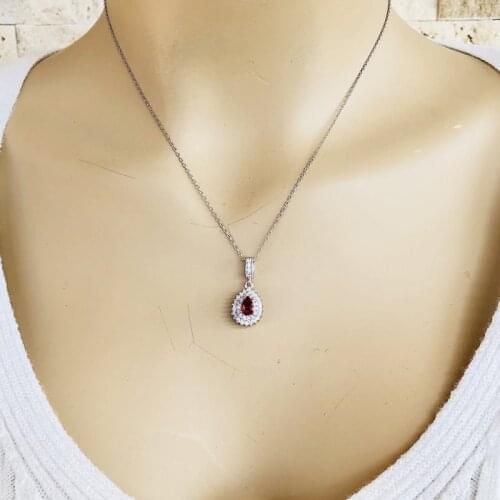 Red Stone 925 Sterling Silver Necklace Women Girls Gift Jewelry Accessories Fashion Handmade Elegant Chain