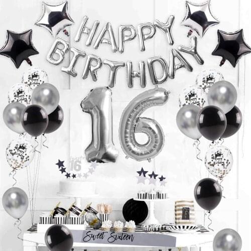 Sweet 16 Birthday Party Decoration Birthday Girl Party Balloon Tableware Photo Props Decoration Supplies WQ03