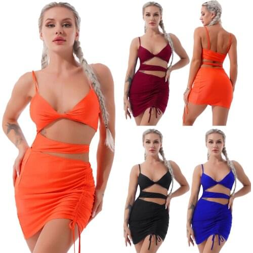 Fashion Mini Dress Women Summer Twist Front Cutout Bodycon Dress Adjustable Spaghetti Strap Drawstring for Cocktail Party Club