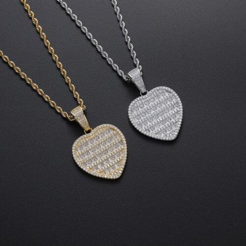 Fashion Heart Prong Setting Bling Bling Zircon Necklace Brass CZ Pendants Men Hip Hop Jewelry CN378