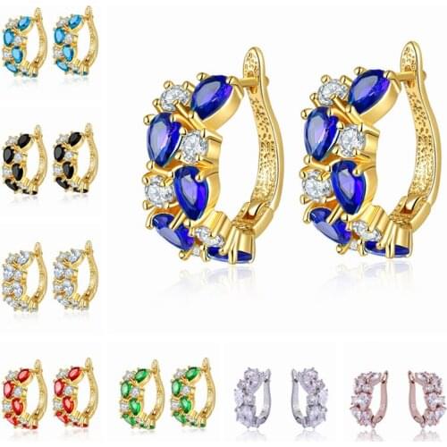 Mona Lisa Luxury Multicolor Hoop Earrings For Women Colorful Zircon Wedding Jewelry Statement Purple Green Crystal Hug Earings