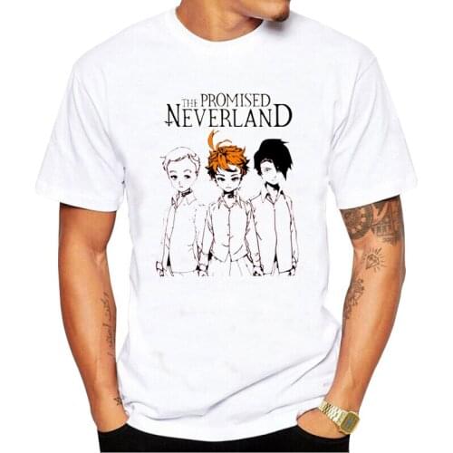 The Promised Neverland T Shirt Men White Tops Tee Novelty Men Short Sleeve Crewneck Tees Summer Mens T-Shirts