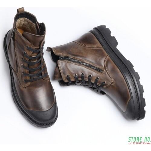 Natural Cow Leather Men Winter Boots Handmade Retro Men Boots Genuine Leather Men Winter Shoes #CX9550