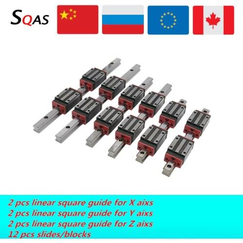 CNC guide linear guide HGR15/ HGR20 2PCS X aixs +2PCS Y axis+ 2PCS Z axis linear rail +12 PCS carriage slides for CNC router