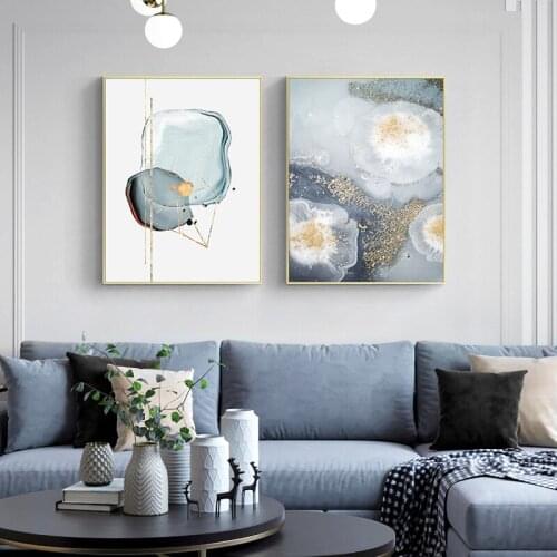 Nordic Abstract ink stone lines Wall Art Canvas Painting blue Poster Print Wall Picture for Living Room dinner room Morden Decor