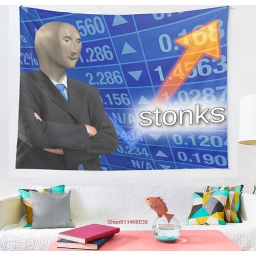 Stonks Meme tapestry Wall Tapestry Wall Decor Bedspread Coverlet Curtain Towel Sheet Throw Personalized Comfort Tapestries