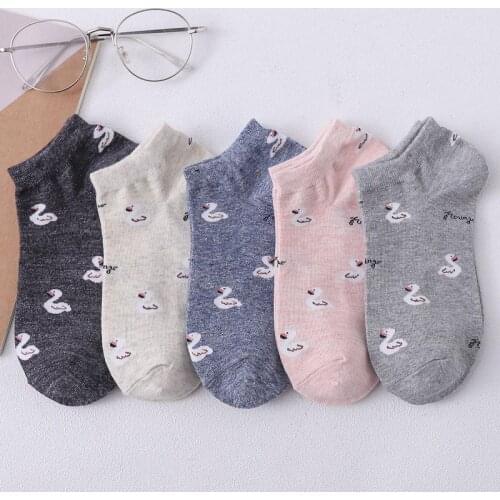 Swan Cotton Happy Socks Ankle Cotton Short Funny Summer Fashion Women Boat Pink Socks Male Low Cut Invisible Sox Unisex Kawaii