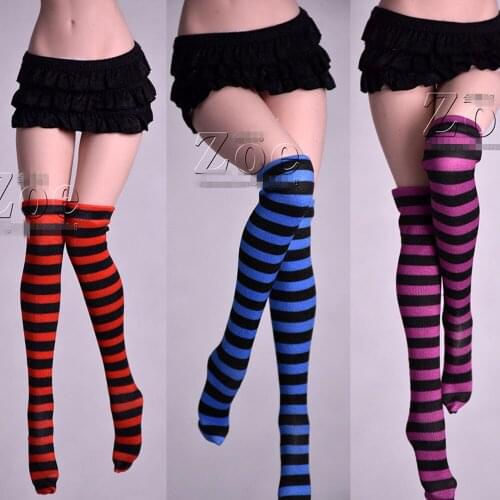 In Stock One Pair of Socks 1/6th Knee-Length Striped Socks Fit 12" TBLeague Phicen Female Action Figure Body JO Doll