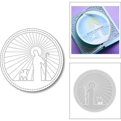 2020 New Round Shape Edge Embossing Jesus and Dog Background Metal Cutting Dies For Scrapbooking Greeting Card Making No Stamps
