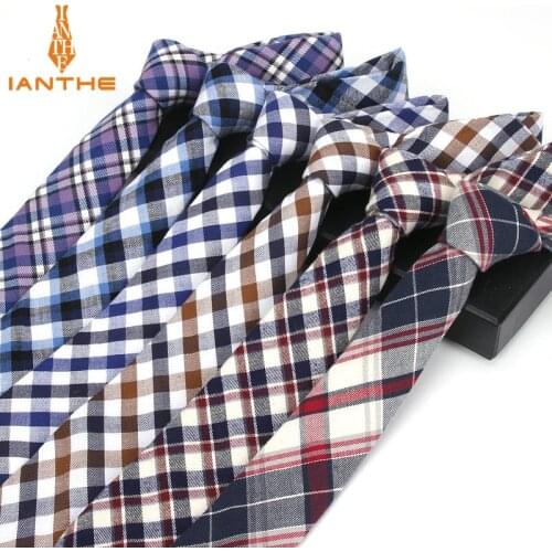 Brand New Mens Business Casual Skinny Tie Cotton Plaid Narrow Slim Necktie British Gentleman Wedding Corbatas Gravatas Neck Tie