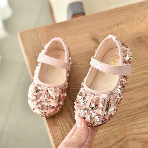 1 2 3 4 5 6 Year Old Baby Leather Shoes For Girls Princess Fashion Glitter Children With Bow Shoes Autumn Spring KidsShoes 2021