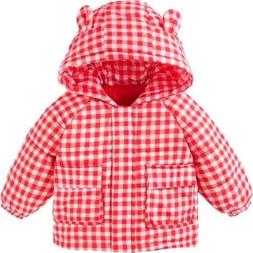Baby Boys Girls 2021 Winter Thickened Warm Down Coats Unisex Puffer Jacket Plaids Hooded Windproof Infant Winter Padded Clothes