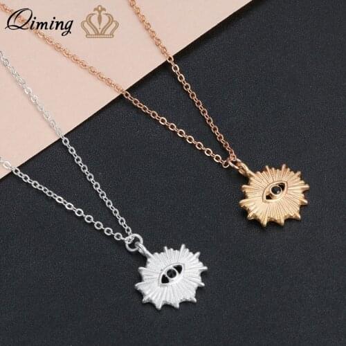 QIMING 2020 New Design Tiny Evil Eye Necklace Women Men Cartoon Stainless Steel Jewelry Accessories Vintage Necklaces