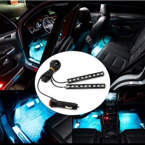 Multicolor Adhesive Tap Auto Decoration Dash Foot Socket 9 LED Strip Lamp Car Cigarette Lighter Atmosphere Lights