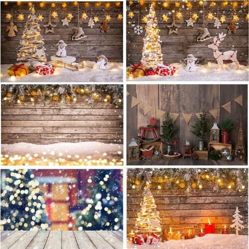 Christmas Wood Tree Backdrops Bauble Gray Wooden Floor Flower Photo Backgrounds Photography Gift Birthday Party Photo Studio