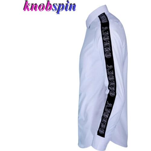 Brand design Slim Business male Dress Shirt 2019 New long sleeve Letters Embroidery Camisas 80% Cotton shirts Plus size 4XL 48