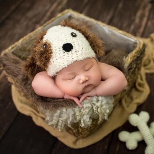 Newborn baby boy girl bonnet Baby Puppy bonnet hat photography props Newborn Lovey dog hat photo props