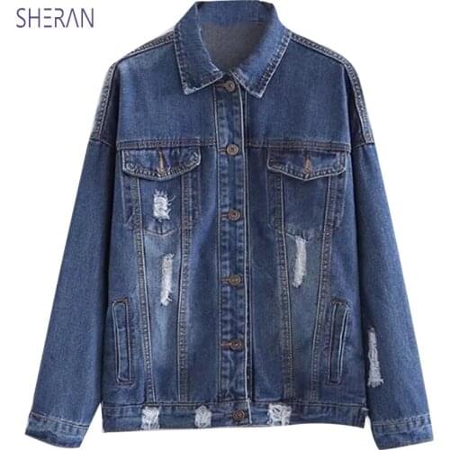 SHERAN 2018 Spring Women Denim Jackets Plus Size 5XL Solid Color Single Womens Coats Slim Jeans Jackets Women Chaqueta Mujer