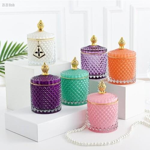 European Style Glass Jewelry Storage Jar Living Room Desktop Decoration Aroma Candle Jar Candy Storage Box Home Decoration Gift