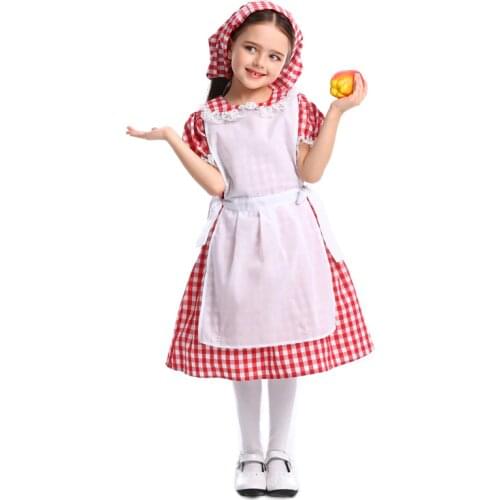 Umorden Red Grid Colonial Village Girl Pioneer Prairie Dress Oktoberfest Waiter Maid Costumes Halloween Party Mardi Gras Cosplay