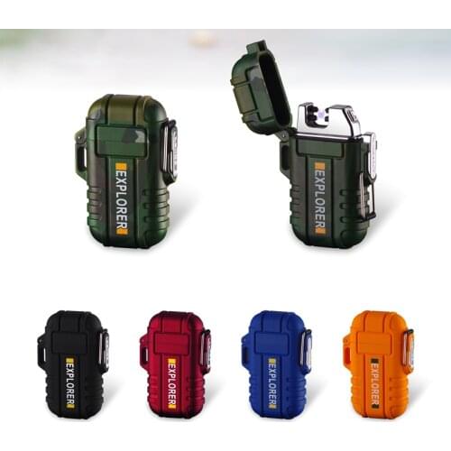 Newest Design Metal Windproof Lighter Dual Arc Lighter Electric Lighters USB Rechargeable-Flameless-Plasma Cool Lighter for Camp