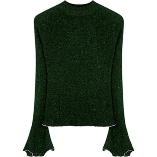 Hand made viscose polyester blend knit women fashion Oneck slim pullover sweater solid color M-L