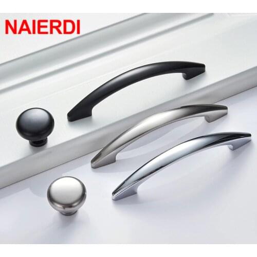 NAIERDI Bright chrome Handles Kitchen Cabinet Handles Solid Drawer Knobs Silver Cupboard Door Wardrobe Pulls Furniture Handle