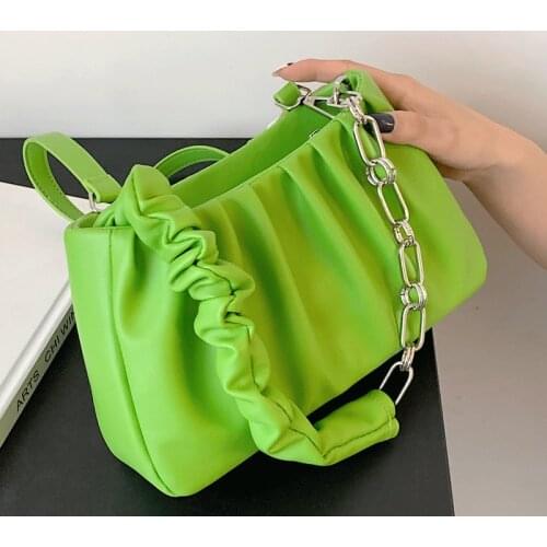 Women Leather Shoulder Bag Female Green Handbags Chains Luxury Designer Clouds Crossbody Bags for Women Brand Armpit Bag Sac New