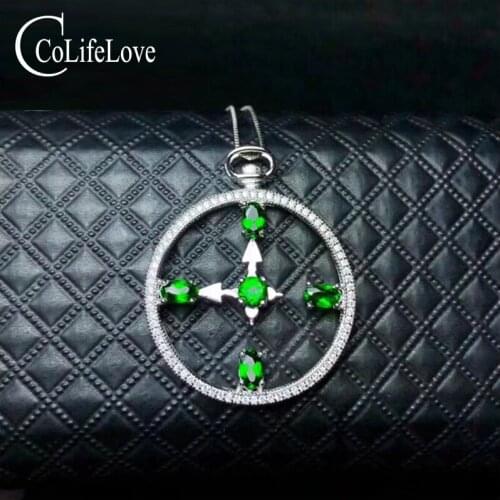 CoLife Jewelry 925 Silver Clock Pendant for Party 5 Pieces Natural Chrome Diopside Pendant Sterling Silver Diopside Jewelry