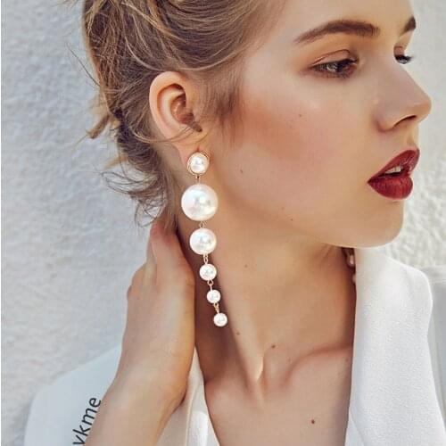 VKME Fashion Long Pearl Earrings Drop Shipping Women Drop Earrings Fashion Jewelry