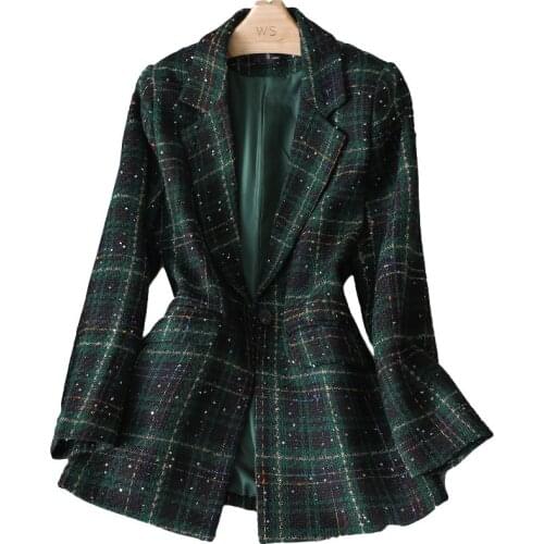 2021 Autumn New Elegant Fashion Lady Plaid Blazer Jacket Woman