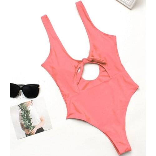 2019 Sexy Bikini Women One-piece Swimsuit Bowknot Deep-V Push Up Padded Bra Swimwear Bikini Beachwear Hollow Sleeveless 7 Colors