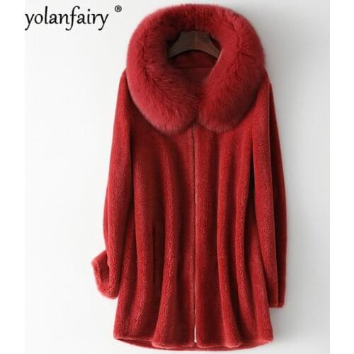 Real Fur Coat Female 2020 Women Coat 100% Wool Winter Clothes Women Fox Fur Collar Hooded Mujeres Abrigos HQ20-ZZH2005C Pph1101