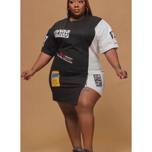 2020 new fashion stitching large womens bag hip crew neck sexy dress