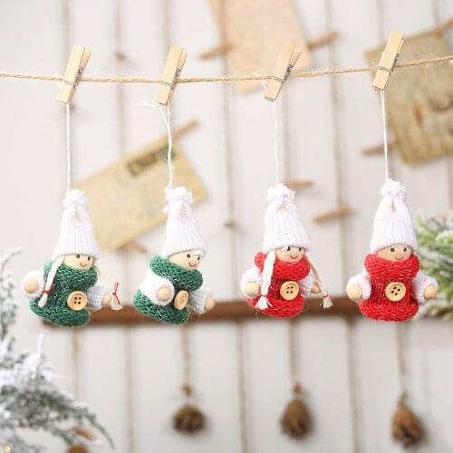 1pair Christmas Decoration Knitted Buttons Dolls Pendant Mini Creative Doll Tree Charm